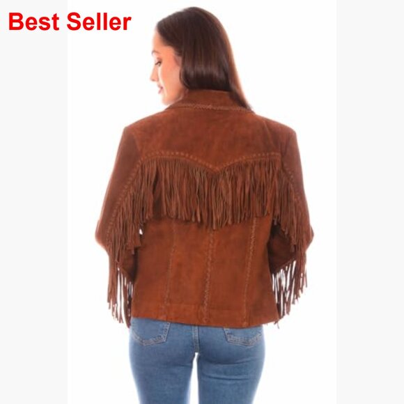 Suede Fringe Jacket with Snap Closure and Lining - Picture 2 of 2